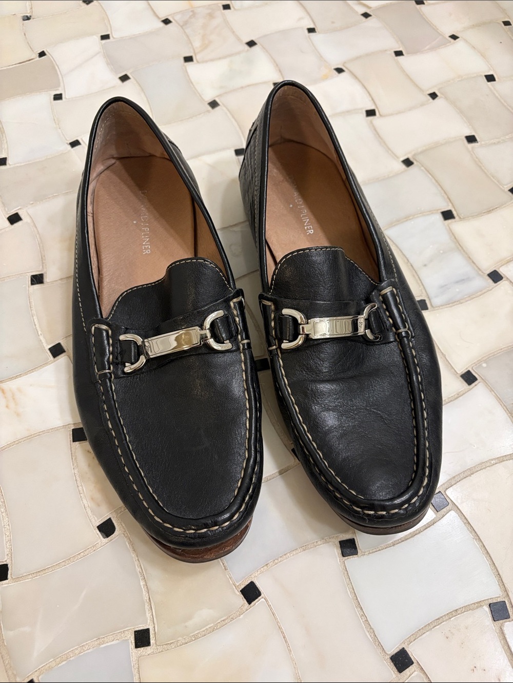 Donald J. Pliner Black Leather Metal-Bit Loafers